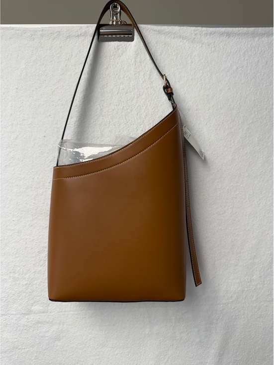 Handbags - Brown Faux Leather Shoulder Bag with Adjustable Strap and Interior Pouch - New